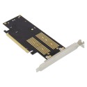 PCIe 3.0 x16 3-in-1 SSD Adapter, 1-port M.2 B-key & 1-port M.2 M-key & 1-port mSATA