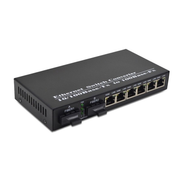 Dual Fiber 10/100Base-TX to 100Base-EX Fast Ethernet Standalone Fiber Media Converter, 2-port Fiber & 6-port RJ45, 1310nm Singlemode, 40km